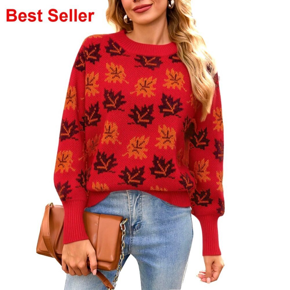 Mock Neck Long Sleeve Heart Pattern Loose Knit Pullover Sweater